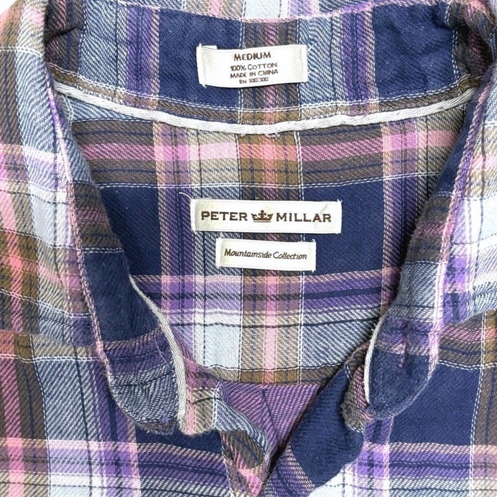 Peter Millar Flannel Shirt Mountainside Collection Purple Plaid Mens Medium - Picture 2 of 9